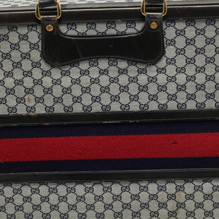 Pre Owned حقيبة سفر غوتشي كانفاس وشريط جلد بني غامق/ كحلي GG