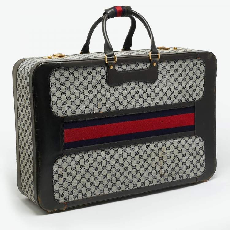 Pre Owned حقيبة سفر غوتشي كانفاس وشريط جلد بني غامق/ كحلي GG