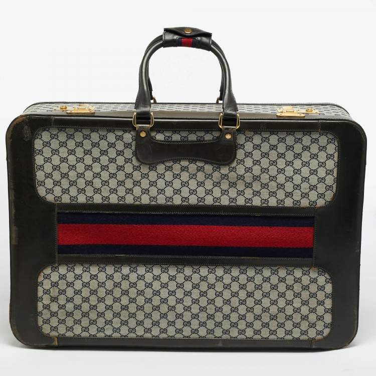 Pre Owned حقيبة سفر غوتشي كانفاس وشريط جلد بني غامق/ كحلي GG