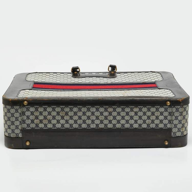 Pre Owned حقيبة سفر غوتشي كانفاس وشريط جلد بني غامق/ كحلي GG