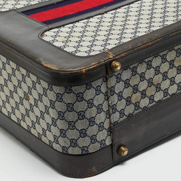 Pre Owned حقيبة سفر غوتشي كانفاس وشريط جلد بني غامق/ كحلي GG
