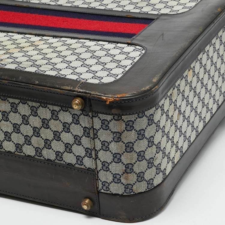 Pre Owned حقيبة سفر غوتشي كانفاس وشريط جلد بني غامق/ كحلي GG