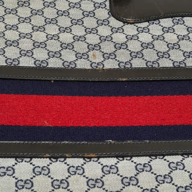 Pre Owned حقيبة سفر غوتشي كانفاس وشريط جلد بني غامق/ كحلي GG
