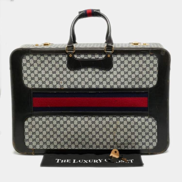 Pre Owned حقيبة سفر غوتشي كانفاس وشريط جلد بني غامق/ كحلي GG