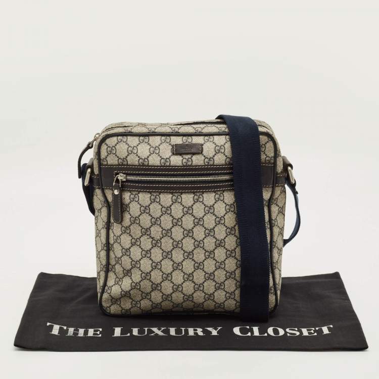 Pre Owned Gucci Navy Blue/Beige GG Supreme Canvas Messenger Bag