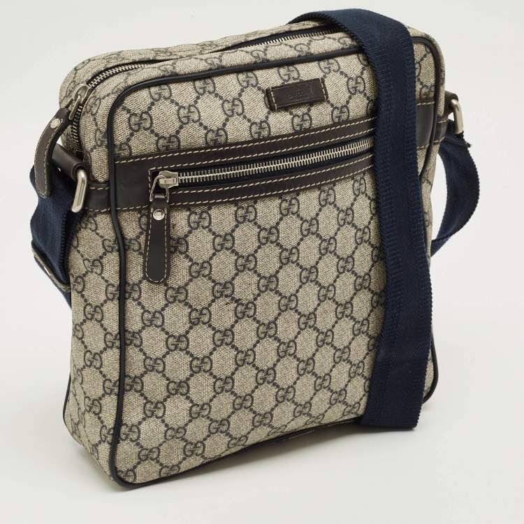 Pre Owned Gucci Navy Blue/Beige GG Supreme Canvas Messenger Bag