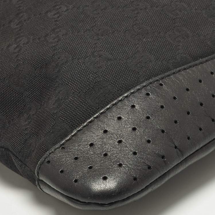 Pre Owned Gucci Black GG Canvas Flat Messenger Bag