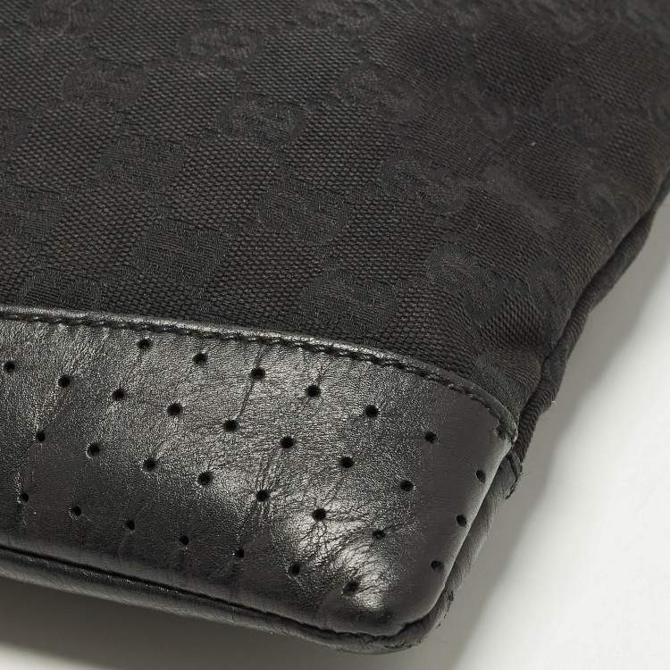 Pre Owned Gucci Black GG Canvas Flat Messenger Bag
