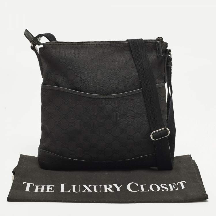 Pre Owned Gucci Black GG Canvas Flat Messenger Bag