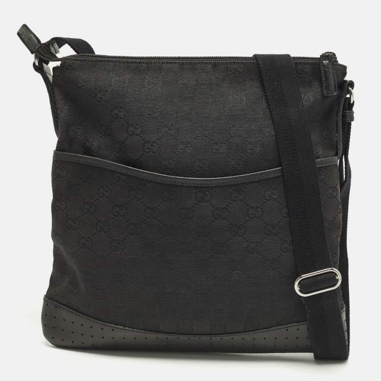 Pre Owned Gucci Black GG Canvas Flat Messenger Bag
