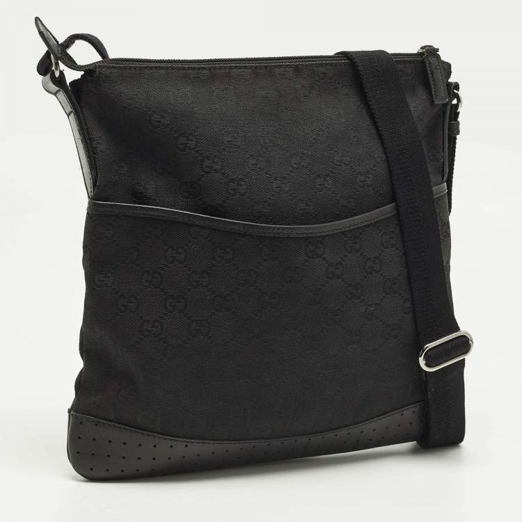 Pre Owned Gucci Black GG Canvas Flat Messenger Bag