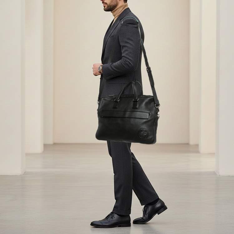 Pre Owned Gucci Soho Black Leather bussiness Briefcase Bag