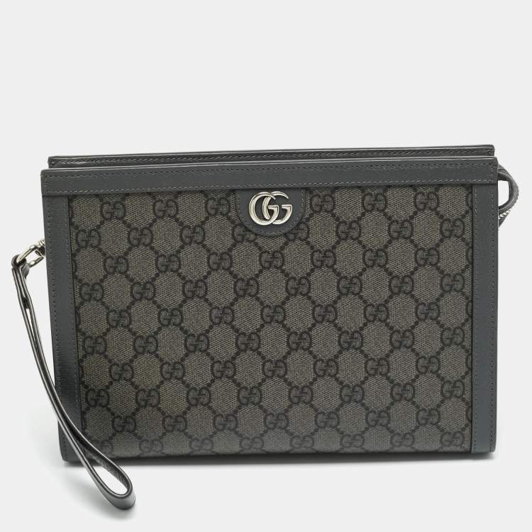 Pre Owned Gucci Ophidia Small Grey GG Supreme Canvas Wristlet Pouch