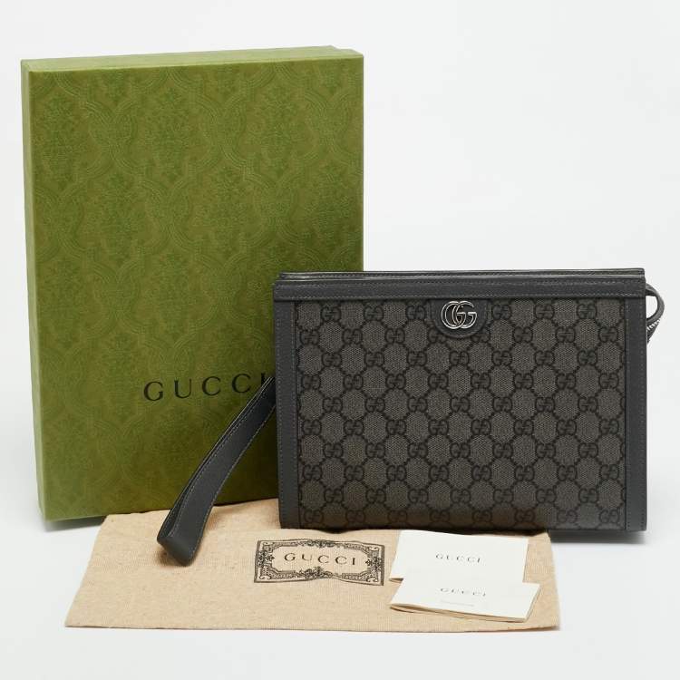 Pre Owned Gucci Ophidia Small Grey GG Supreme Canvas Wristlet Pouch