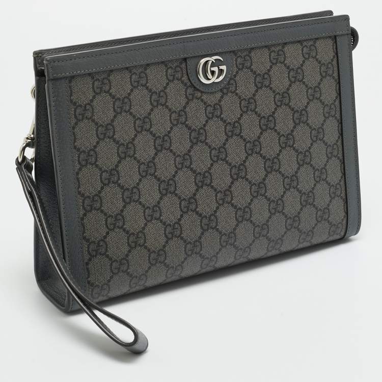 Pre Owned Gucci Ophidia Small Grey GG Supreme Canvas Wristlet Pouch