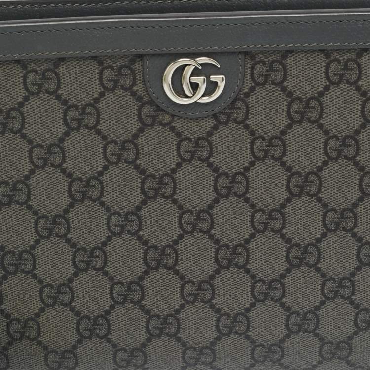 Pre Owned Gucci Ophidia Small Grey GG Supreme Canvas Wristlet Pouch