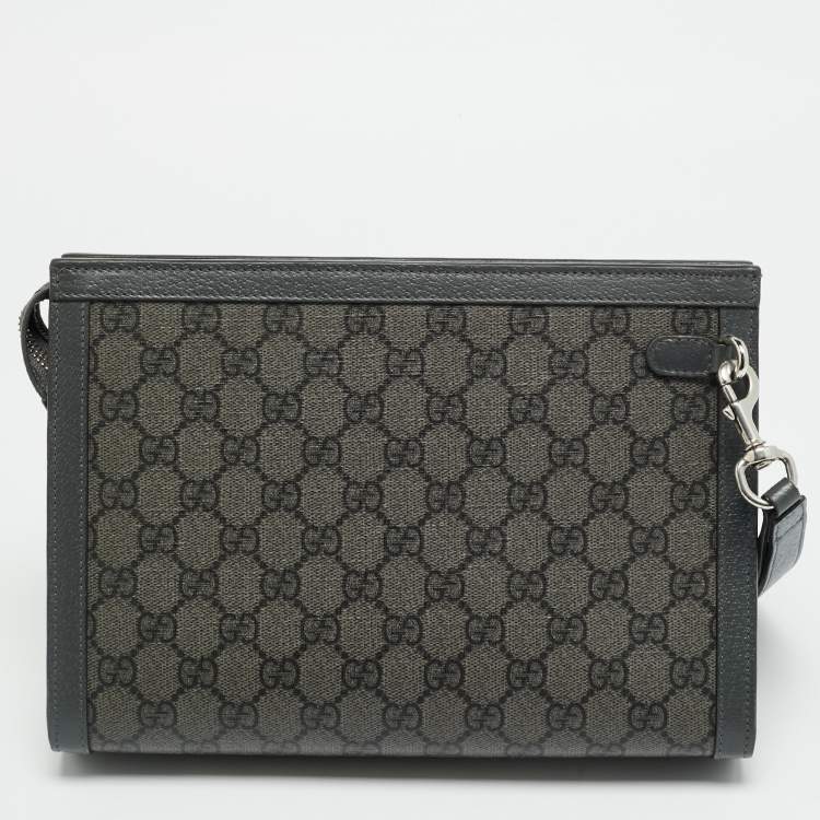 Pre Owned Gucci Ophidia Small Grey GG Supreme Canvas Wristlet Pouch