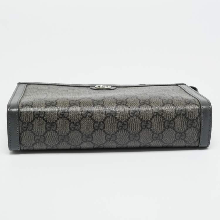 Pre Owned Gucci Ophidia Small Grey GG Supreme Canvas Wristlet Pouch