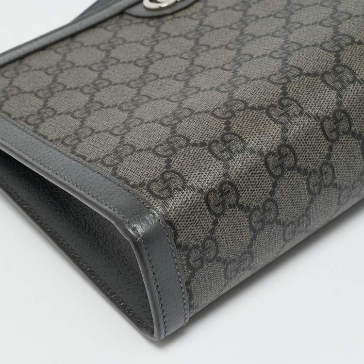 Pre Owned Gucci Ophidia Small Grey GG Supreme Canvas Wristlet Pouch