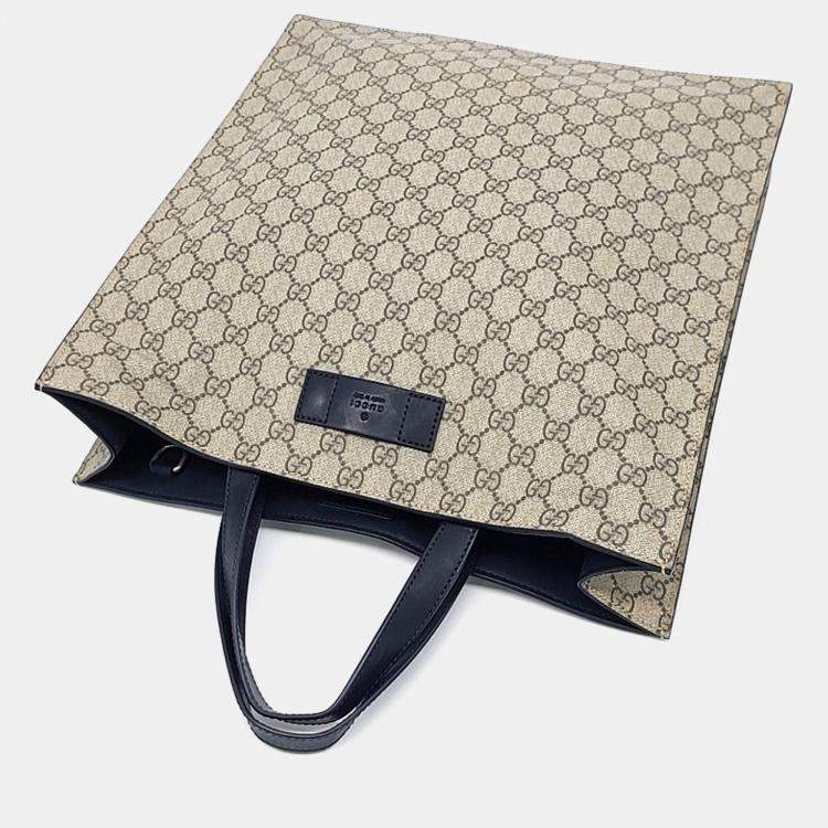 Pre Owned Gucci Beige PVC Supreme PVC Tote and Shoulder Bag