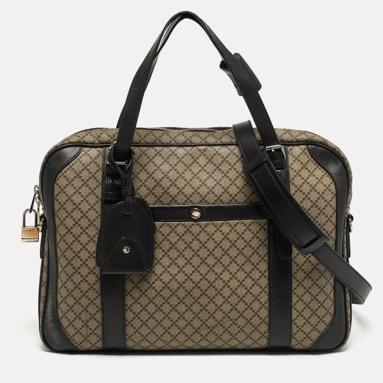 Pre Owned Gucci Business Black/Beige Diamante Coated Canvas Briefcase