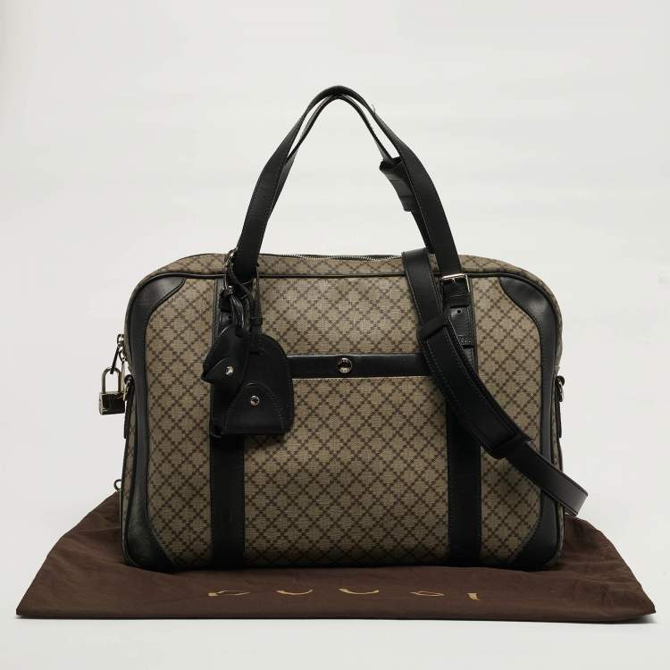 Pre Owned Gucci Business Black/Beige Diamante Coated Canvas Briefcase