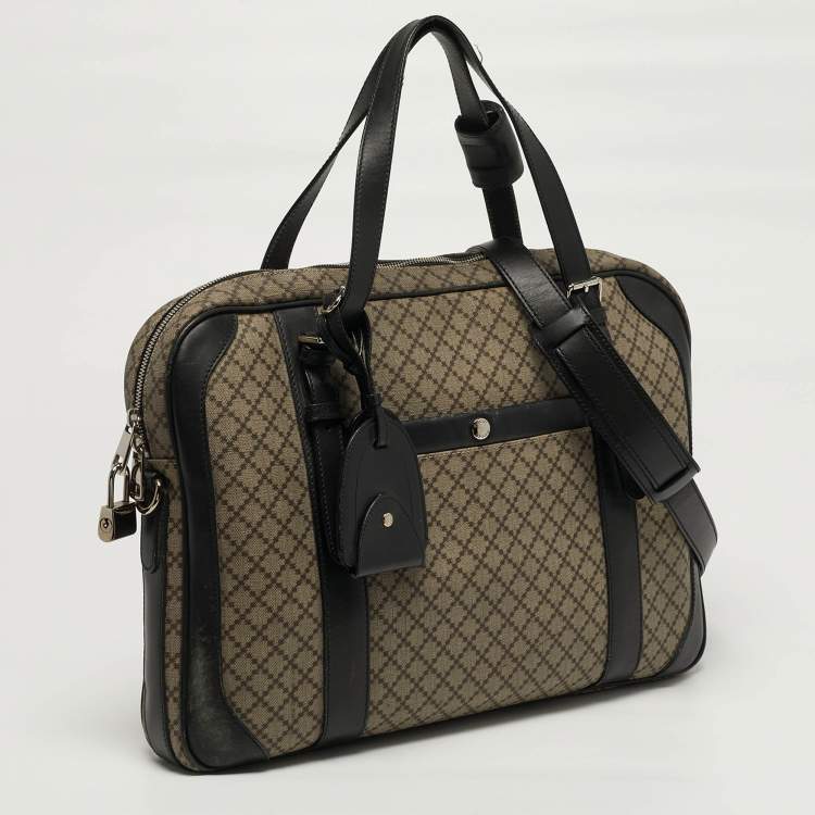 Pre Owned Gucci Business Black/Beige Diamante Coated Canvas Briefcase