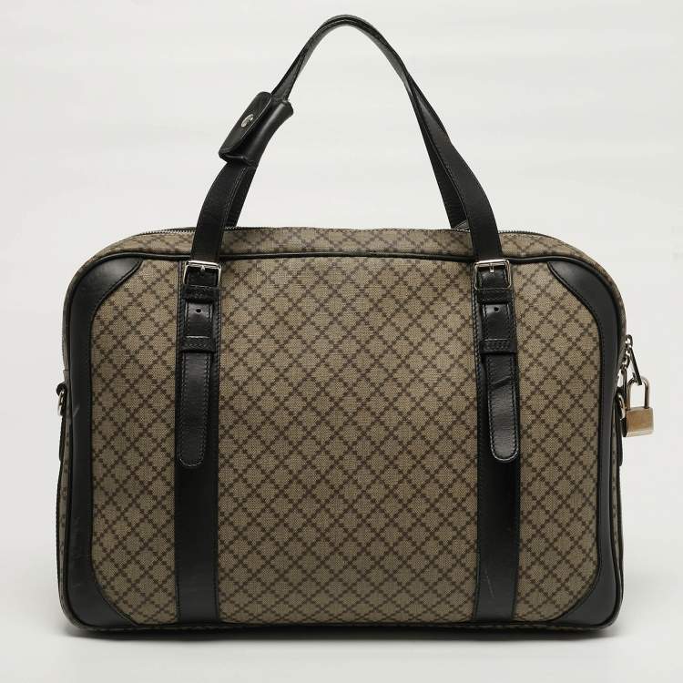 Pre Owned Gucci Business Black/Beige Diamante Coated Canvas Briefcase