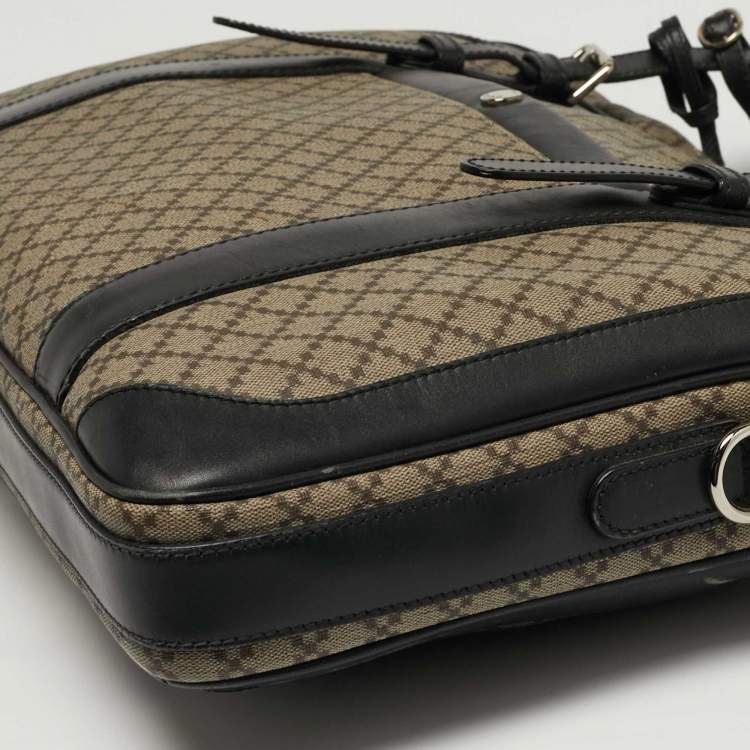 Pre Owned Gucci Business Black/Beige Diamante Coated Canvas Briefcase