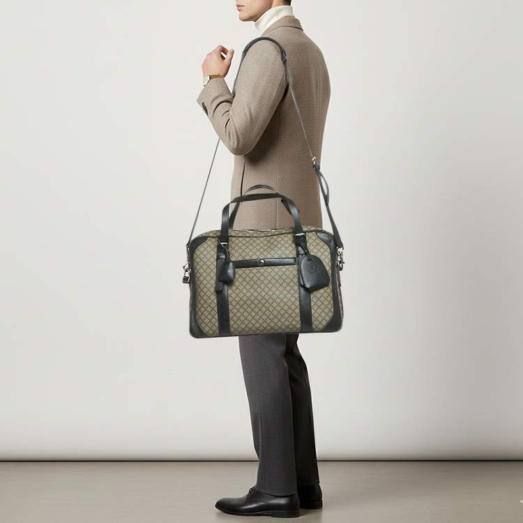 Pre Owned Gucci Business Black/Beige Diamante Coated Canvas Briefcase