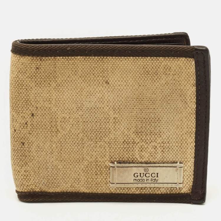 Pre Owned Gucci Logo Brown/Cream GG Canvas and Leather Bifold Wallet