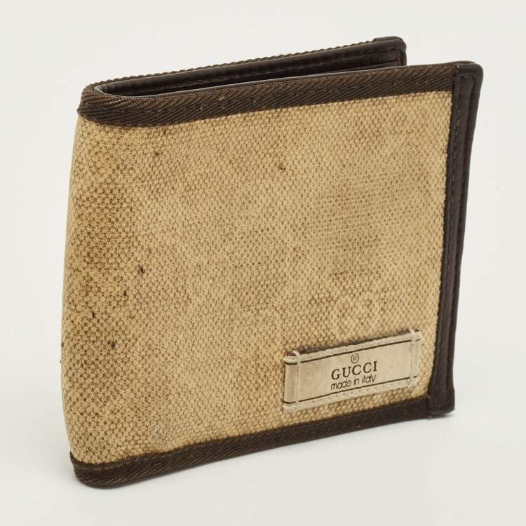 Pre Owned Gucci Logo Brown/Cream GG Canvas and Leather Bifold Wallet