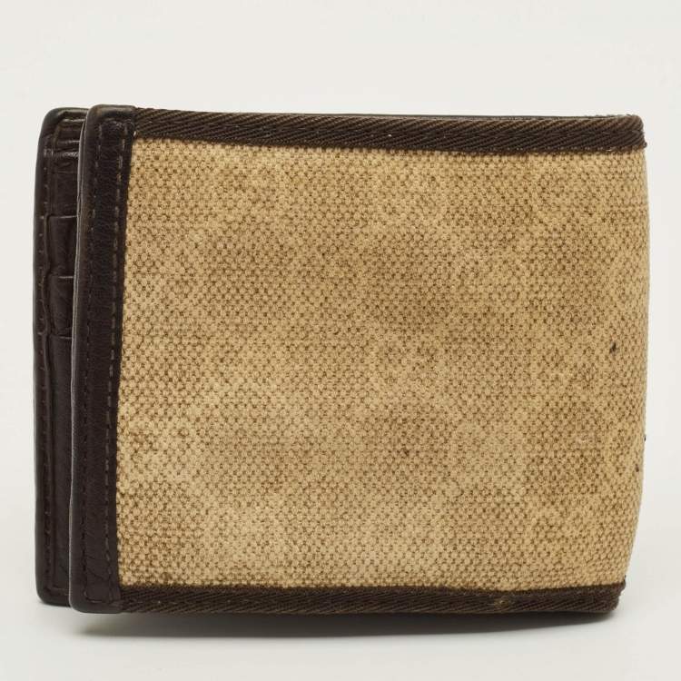 Pre Owned Gucci Logo Brown/Cream GG Canvas and Leather Bifold Wallet
