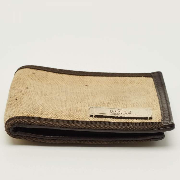 Pre Owned Gucci Logo Brown/Cream GG Canvas and Leather Bifold Wallet