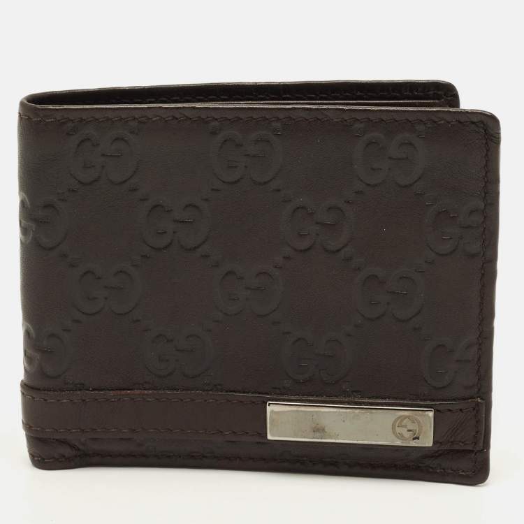 Pre Owned Gucci Logo Metal Dark Brown Guccissima Leather Bifold Wallet