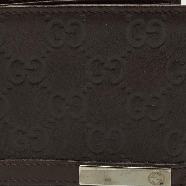 Pre Owned Gucci Logo Metal Dark Brown Guccissima Leather Bifold Wallet