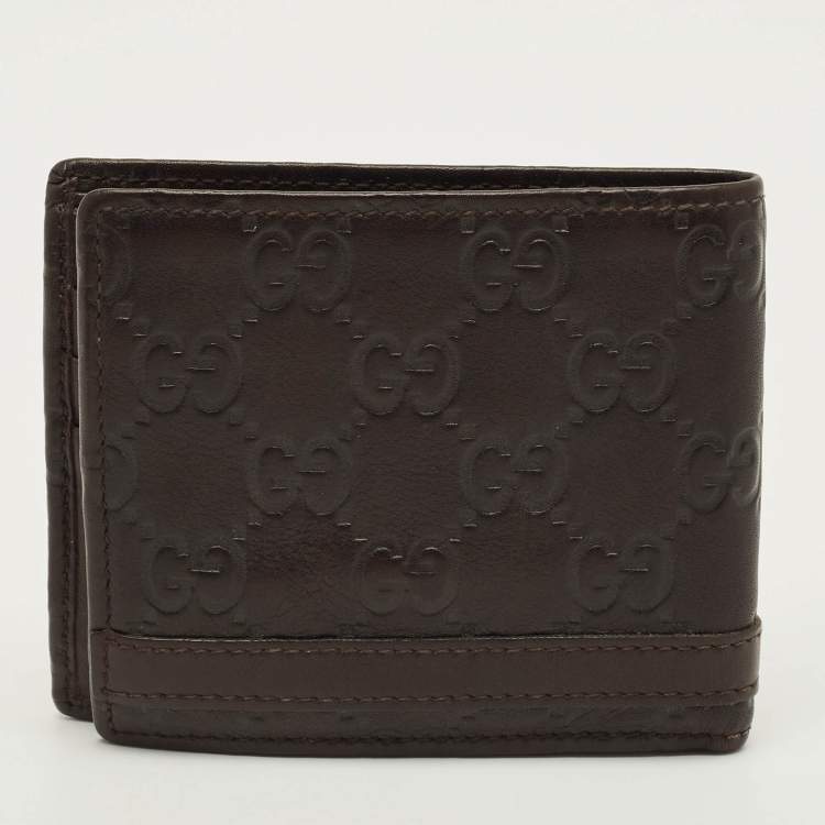 Pre Owned Gucci Logo Metal Dark Brown Guccissima Leather Bifold Wallet