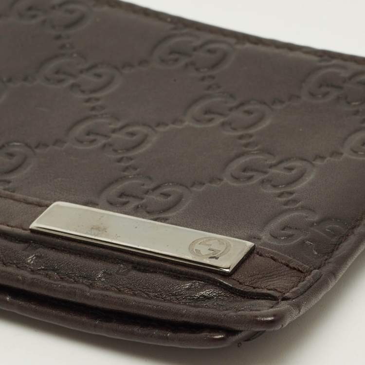 Pre Owned Gucci Logo Metal Dark Brown Guccissima Leather Bifold Wallet