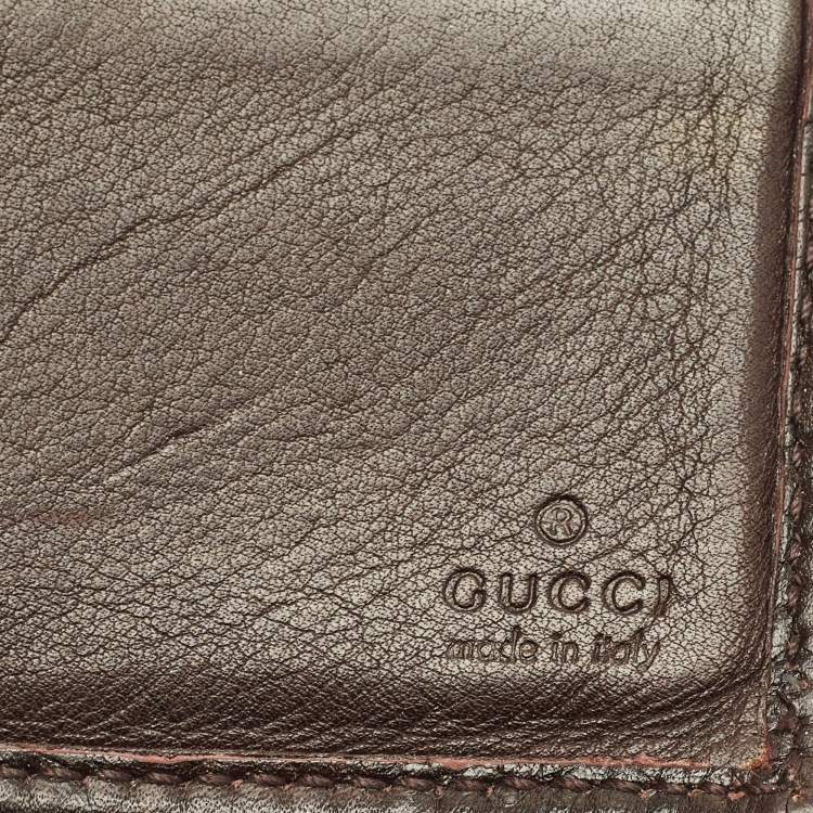 Pre Owned Gucci Logo Metal Dark Brown Guccissima Leather Bifold Wallet