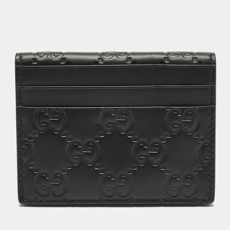 Pre Owned Gucci Black Guccissima Leather Bifold Card Holder 