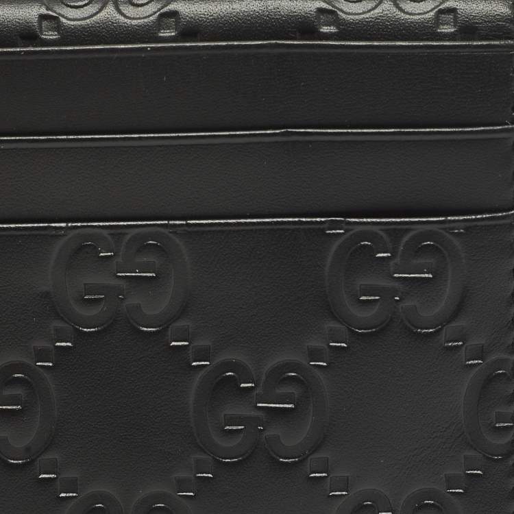 Pre Owned Gucci Black Guccissima Leather Bifold Card Holder 