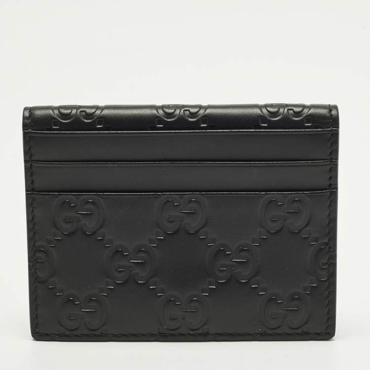 Pre Owned Gucci Black Guccissima Leather Bifold Card Holder 