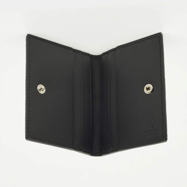 Pre Owned Gucci Black Guccissima Leather Bifold Card Holder 