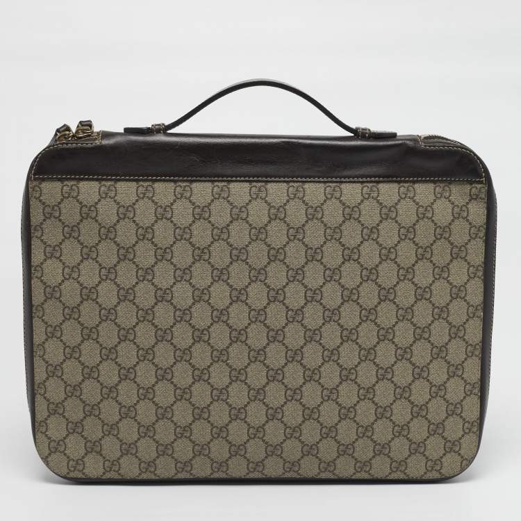 Pre Owned Gucci Brown/Beige GG Supreme Canvas Portfolio Case