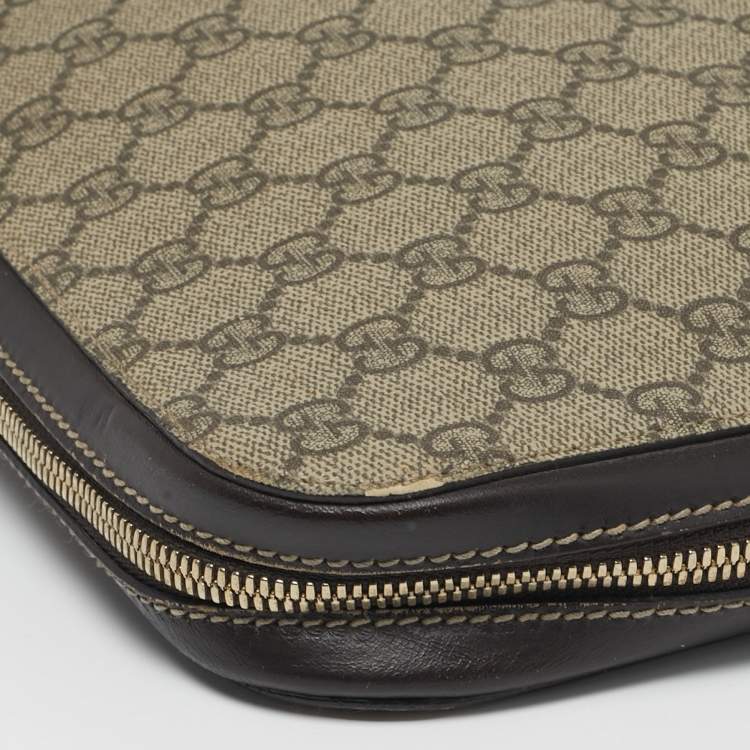Pre Owned Gucci Brown/Beige GG Supreme Canvas Portfolio Case