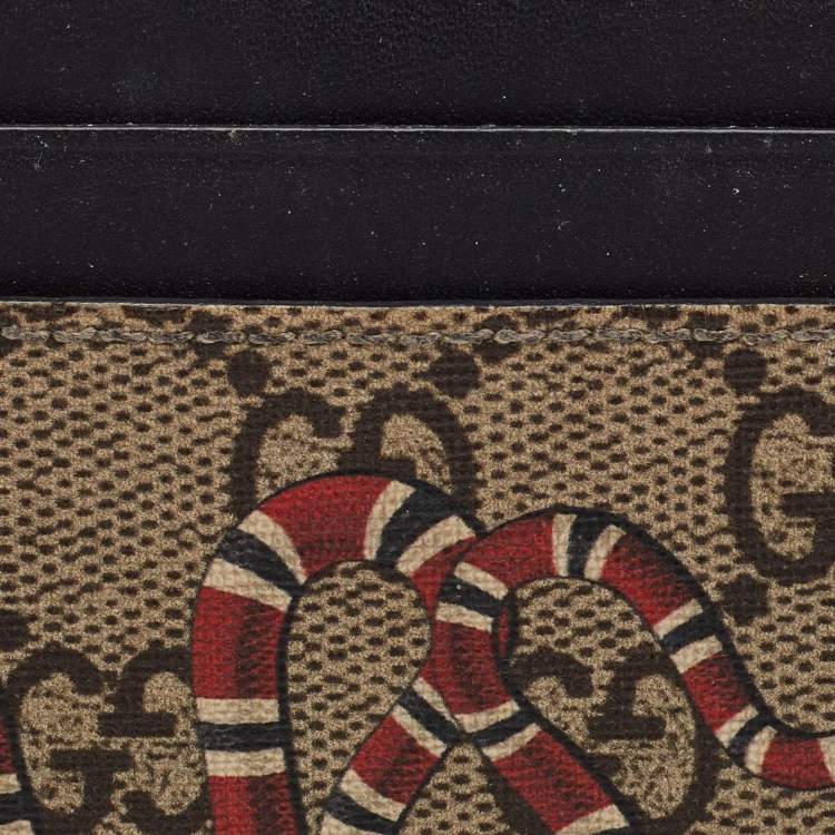 مملوكة مسبقًا Gucci Kingsnake Beige/Black GG Supreme Canvas and Leather Card Holder