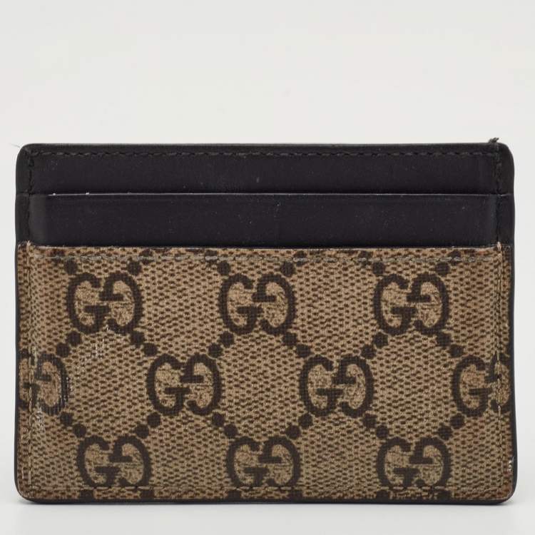 مملوكة مسبقًا Gucci Kingsnake Beige/Black GG Supreme Canvas and Leather Card Holder