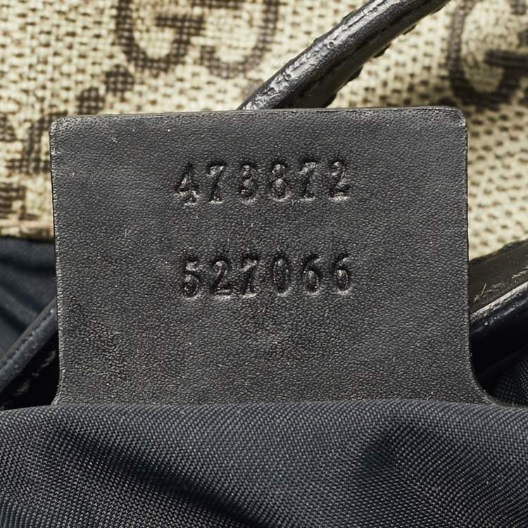 Pre Owned Gucci Angry Cat Beige/Black GG Supreme Canvas and Fabric Drawstring Backpacks