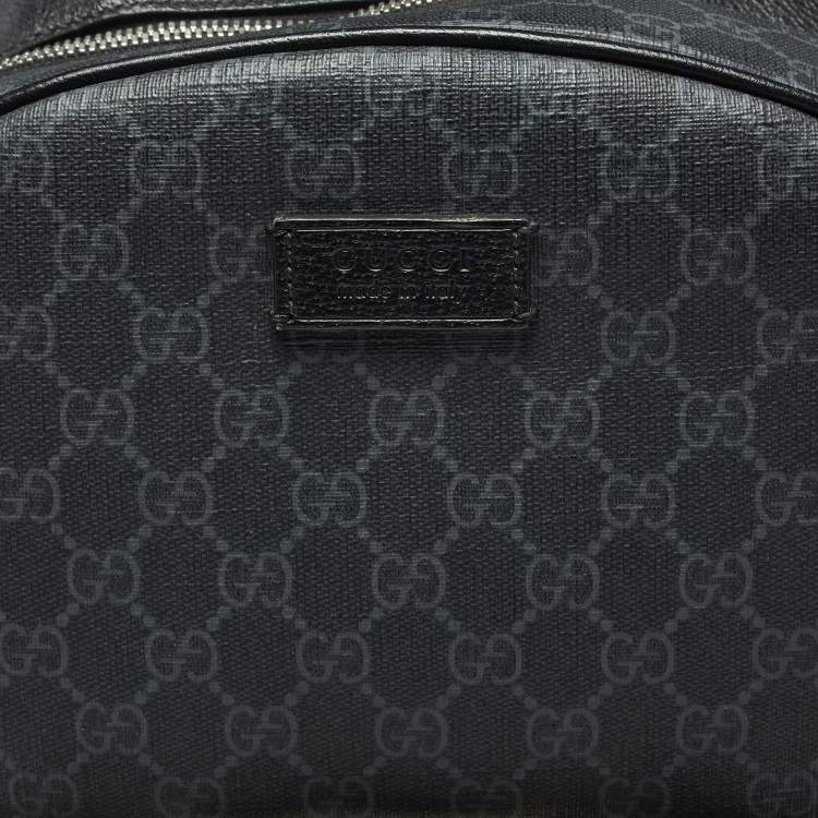 Pre Owned Gucci Medium Black GG Supreme Canvas and Leather Backpack