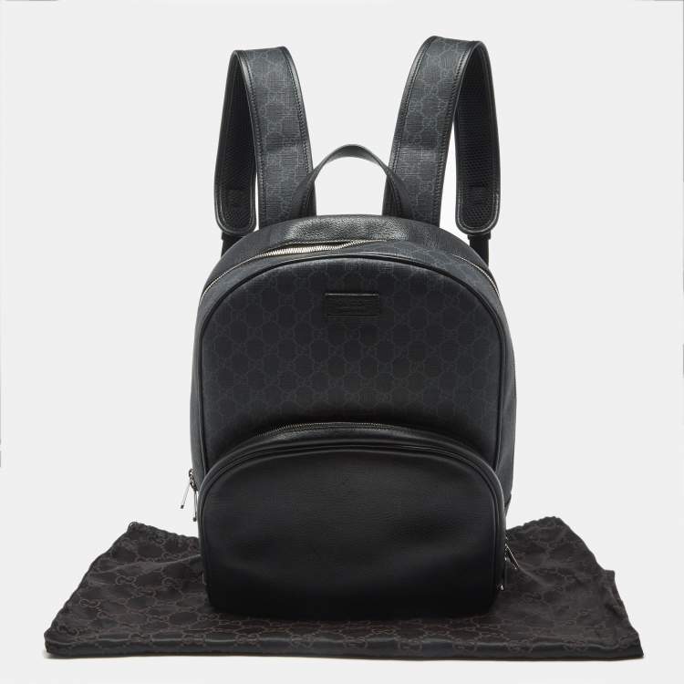 Pre Owned Gucci Medium Black GG Supreme Canvas and Leather Backpack